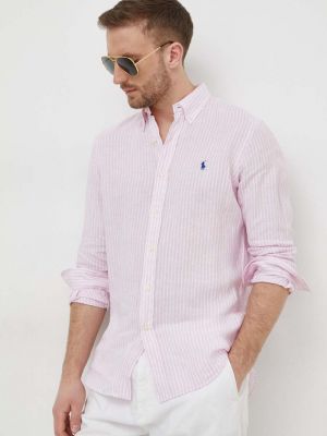 Pernata lanena košulja s gumbima Polo Ralph Lauren ružičasta