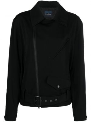 Vlněná bunda na zip s páskem Yohji Yamamoto - černá