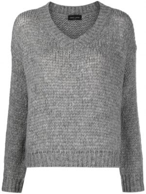 Vlnený sveter s výstrihom do v Roberto Collina sivá