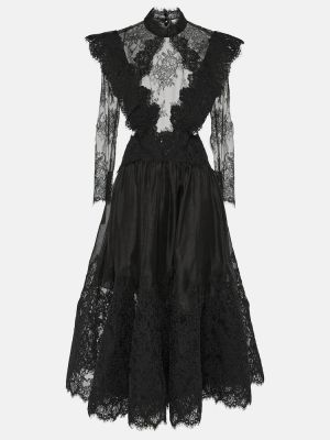 Jedwabna lniana sukienka długa Zimmermann czarna