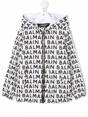 Printti huppari pitkä takki vetoketjulla tytöille Balmain Kids valkoinen