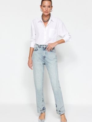 Straight fit džíny s vysokým pasem Trendyol modré