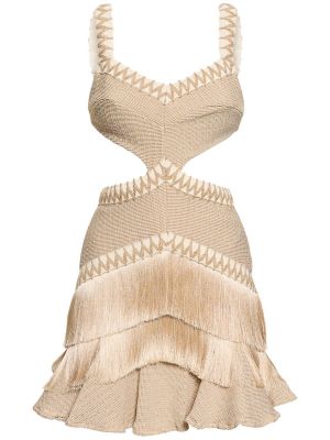 Pletené šaty s třásněmi na zip Patbo - béžová