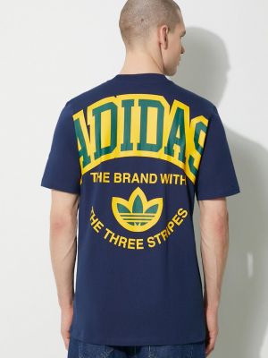 Niebieska koszulka bawełniana z nadrukiem z krótkim rękawem Adidas Originals