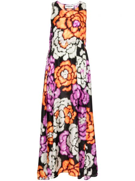 Svilena lepršava haljina s cvjetnim printom s printom Essentiel Antwerp narančasta
