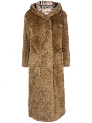 Manteau de fourrure à capuche Herno marron