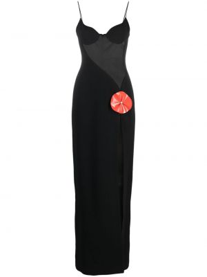 Коктейлна рокля на цветя David Koma черно