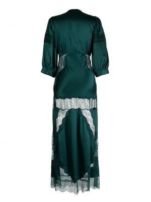 Krajkové hedvábné dlouhé šaty Cynthia Rowley zelené