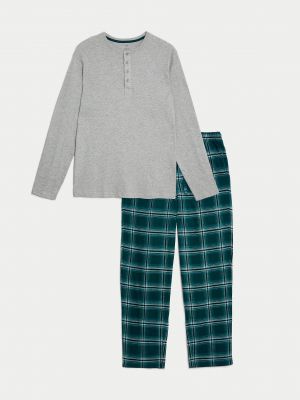 Клетчатая хлопковая пижама Marks & Spencer серая