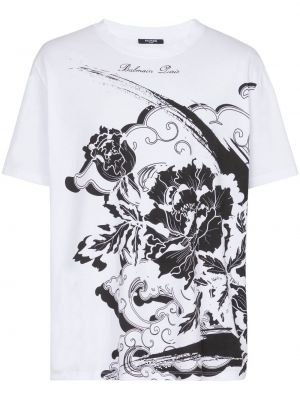 T-shirt en coton à fleurs Balmain
