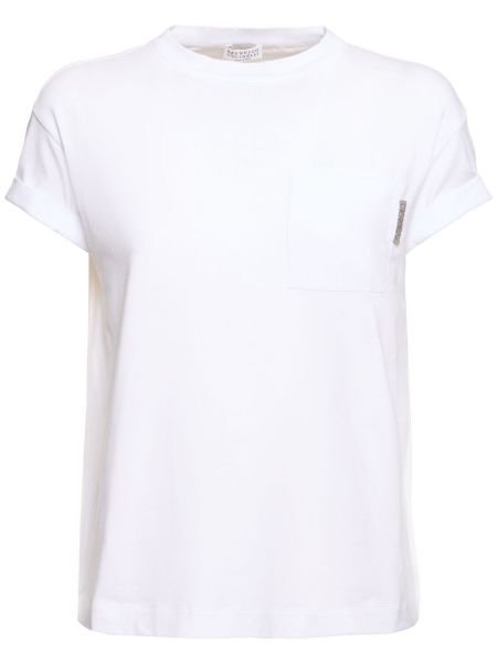 Camiseta con estampado de tela jersey Brunello Cucinelli blanco