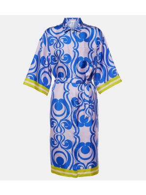 Svilena midi haljina s printom Dries Van Noten plava