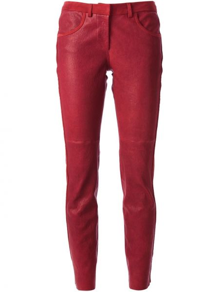 Pantalones rectos de cuero Isabel Marant rojo
