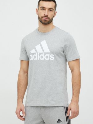Памучна тениска с дълъг ръкав с принт Adidas сиво