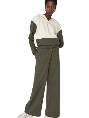 Pletené fleecové sportovní kalhoty relaxed fit Trendyol khaki