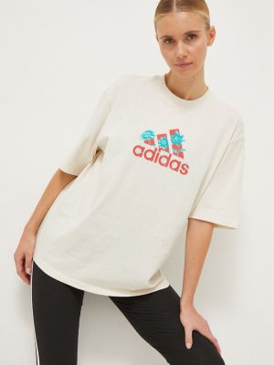 Хлопковая футболка Adidas бежевая