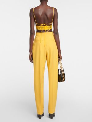 Plisované vlněné rovné kalhoty s vysokým pasem Stella Mccartney žluté