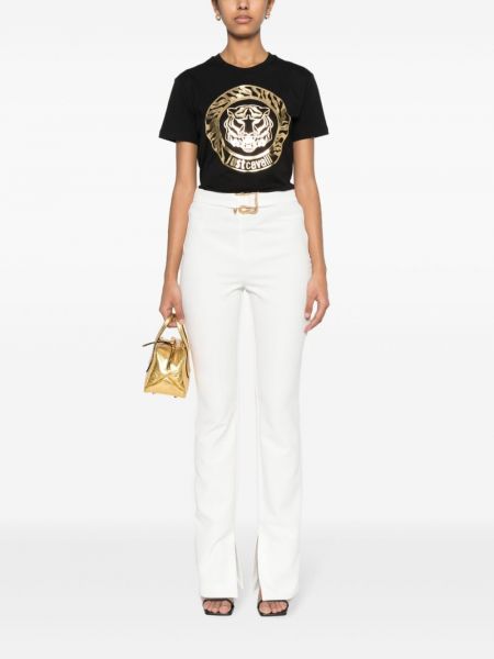 Rovné kalhoty s přezkou s hadím vzorem Just Cavalli bílé