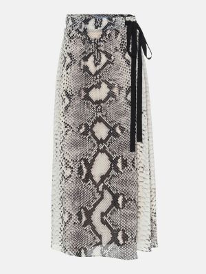 Hedvábné midi sukně s hadím vzorem Prada šedé