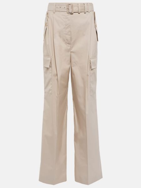 Béžové bavlněné cargo kalhoty s vysokým pasem relaxed fit Prada
