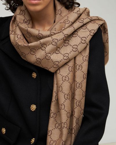 Pañuelo de lana de tejido jacquard Gucci beige
