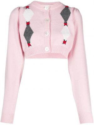 Argyle woll strickjacke mit stickerei Alessandra Rich pink