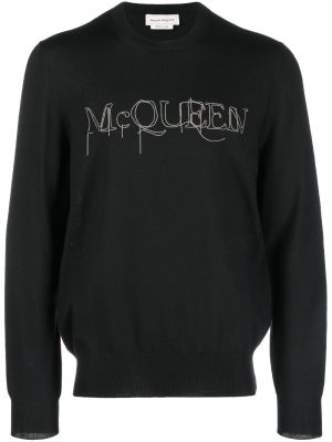 Bombažni pulover z vezenjem Alexander Mcqueen črna