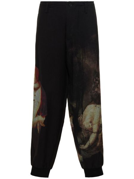 Pantalones de lino con estampado Yohji Yamamoto negro