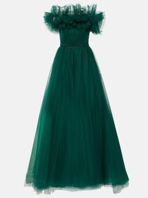 Tylové dlouhé šaty Jenny Packham zelená