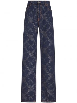 Pantalon droit à fleurs en jacquard Etro bleu