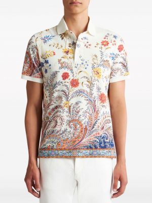 Kokvilnas polo krekls ar ziediem ar apdruku Etro balts