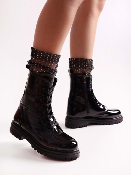 Lakované kožené členkové topánky Shoeberry čierna