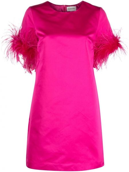 Satynowa sukienka koktajlowa w piórka Parosh różowa