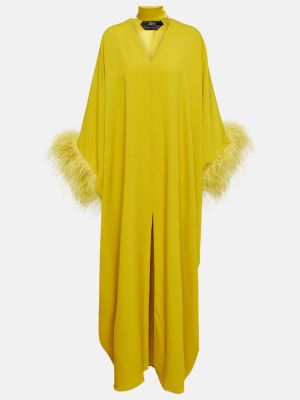 Vestido largo con plumas de plumas de crepé Taller Marmo amarillo