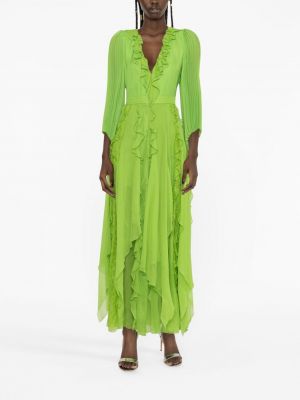Hedvábné dlouhé šaty z nylonu na zip Alice + Olivia - zelená