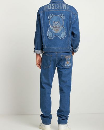 Bavlněná džínová bunda s výšivkou Moschino modrá