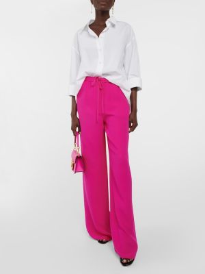 Hedvábné kalhoty s vysokým pasem relaxed fit Valentino růžové