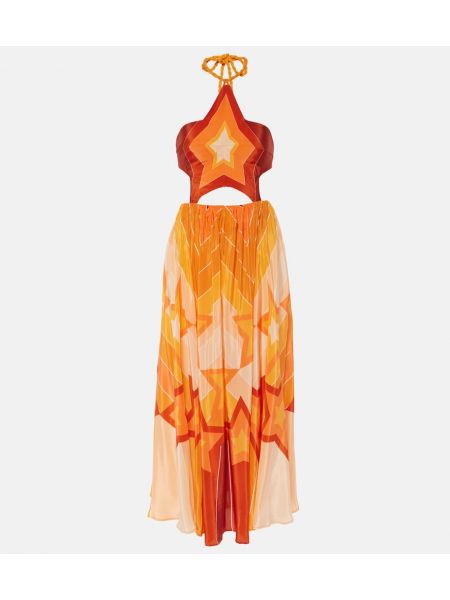 Миди рокля на райета с градиентным принтом Farm Rio оранжево