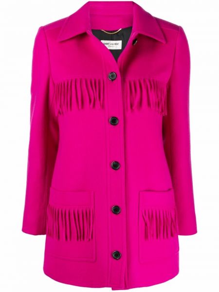 Късо палто с ресни с копчета Saint Laurent розово