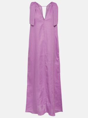 Lněné dlouhé šaty s mašlí Adriana Degreas fialové
