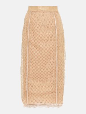 Midi suknja s čipkom Gucci ružičasta