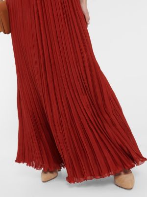 Vestito lungo di seta di chiffon pieghettato Chloã© rosso