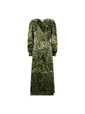 Jedwabna sukienka z nadrukiem Ganni zielona