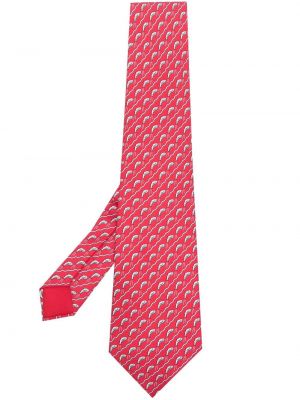 Červená hedvábná kravata s potiskem Hermès