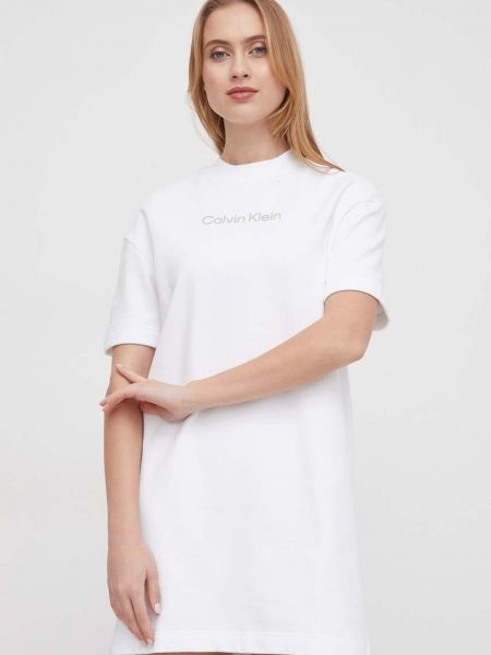 Bombažna obleka Calvin Klein bela