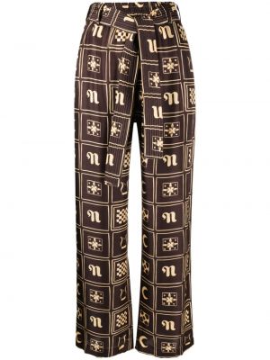 Pantaloni cu picior drept de mătase cu imagine Nanushka maro