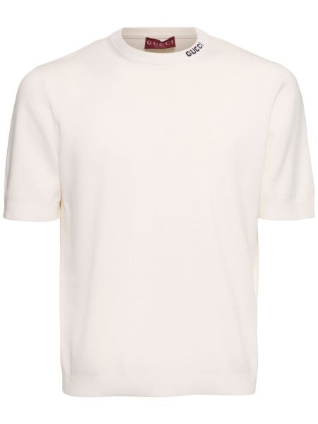 Bavlněné hedvábné tričko Gucci bílé
