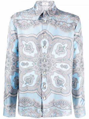 Camisa de seda de cachemir con estampado de cachemira Etro azul