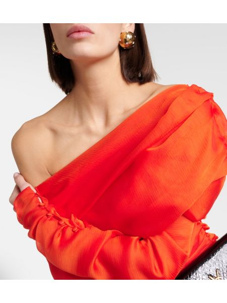 Jedwabna sukienka Saint Laurent pomarańczowa