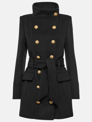 Kašmírový vlnený kabát Balmain čierna